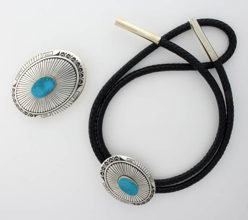 Kingman Turquoise Bolo Tie And Matching Belt Buckle Set