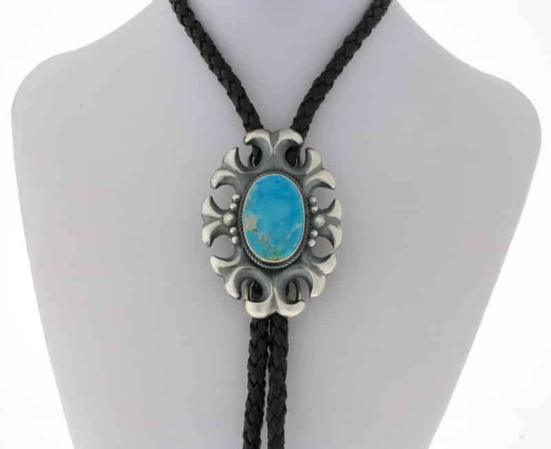 Natural Royston Turquoise Sandcast Bolo Tie