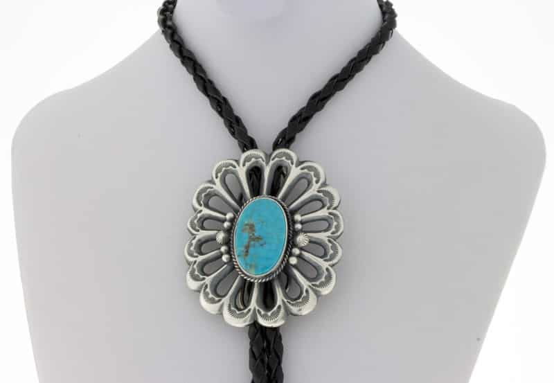 Natural Royston Turquoise Sandcast Bolo Tie