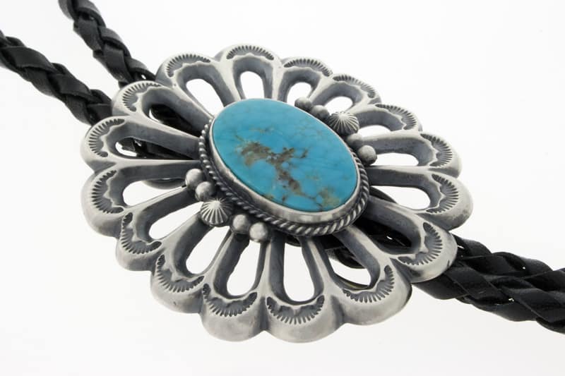 Natural Royston Turquoise Sandcast Bolo Tie