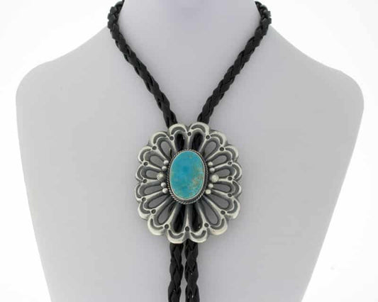 Natural Royston Turquoise Sandcast Bolo Tie