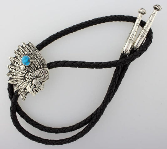 Indian Head With Kingman Turquoise Bolo Tie