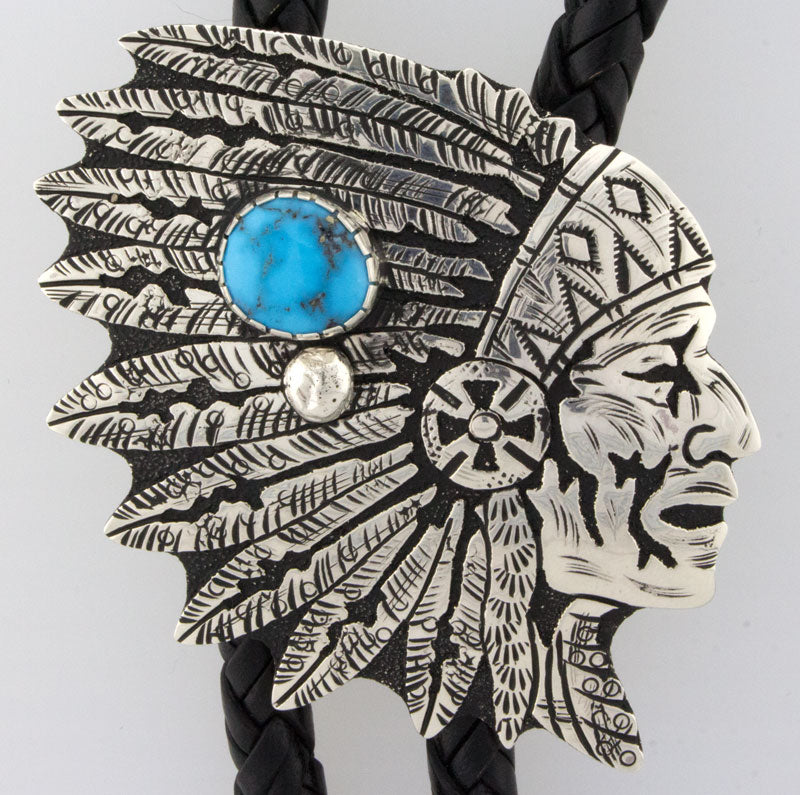 Bolo Tie con Testa Indiana e Turchese di Kingman