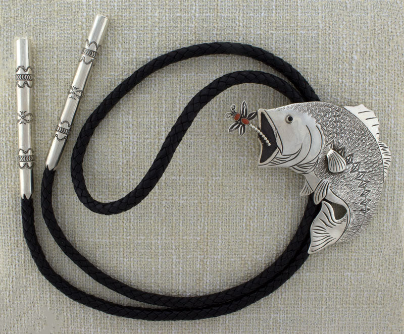 Bass Fish With Dragonfly Bolo Tie