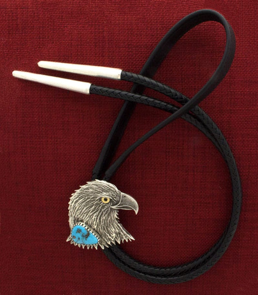 Tufa Cast Eagle Bolo Tie With Natural Morenci Turquoise, 18K Gold & Onyx