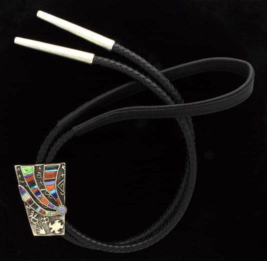 Tufa Cast Bolo Tie With A Natural Multi-Stone Raised Cobblestone Inlay Design