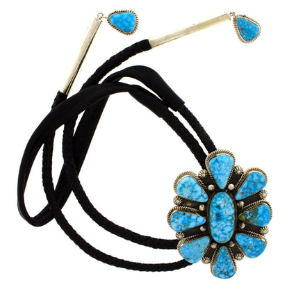 High Grade Natural Kingman Water Web Turquoise Cluster Bolo Tie