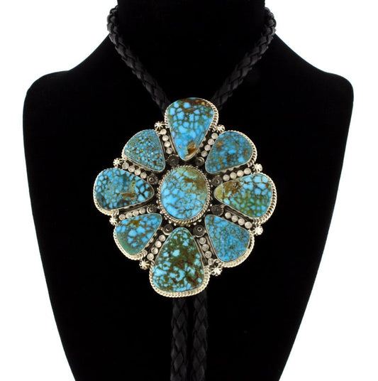 High Grade Natural Kingman Turquoise Cluster Bolo Tie