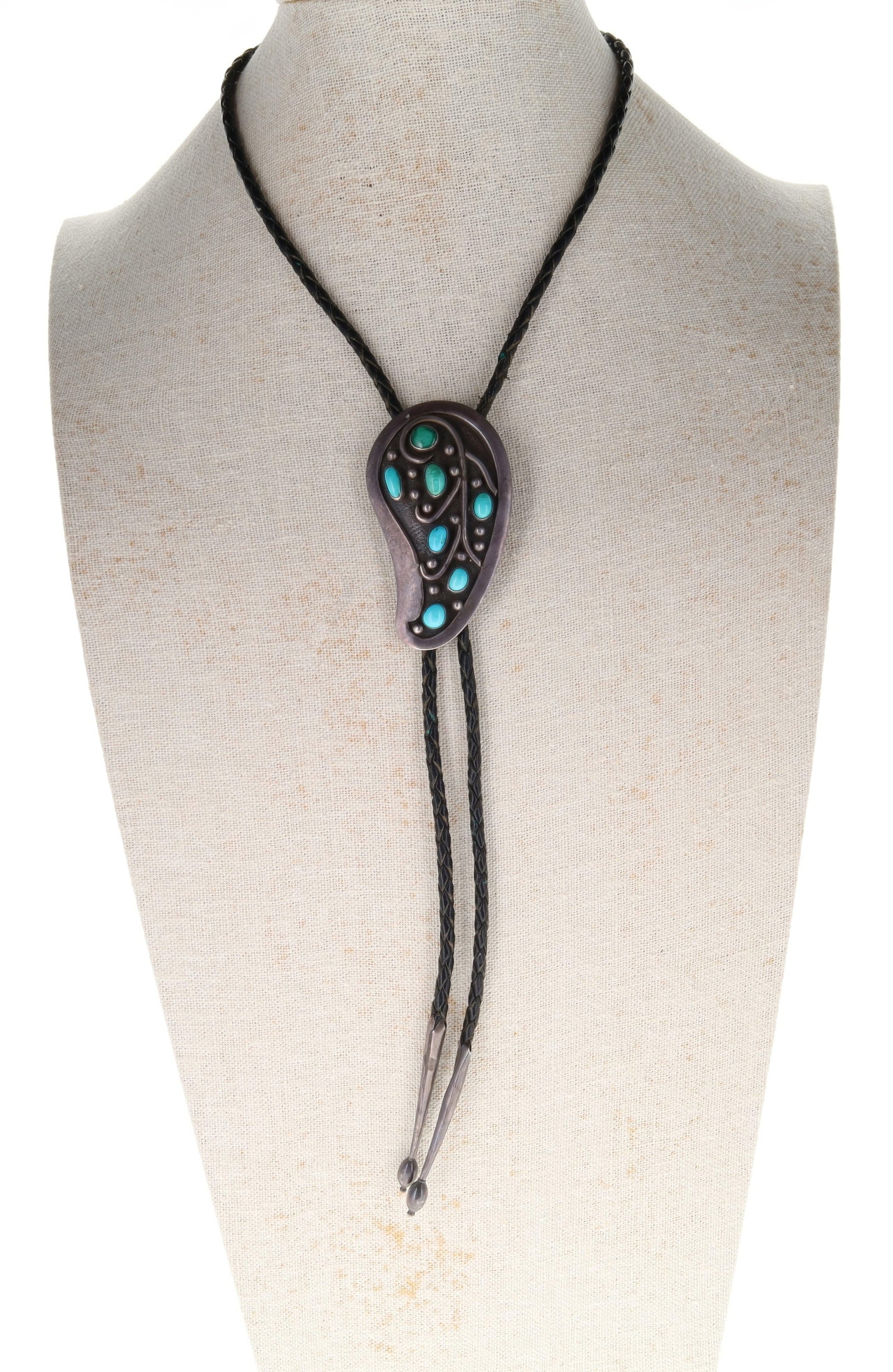 Vintage 7-Turquoise Stone Bolo Tie