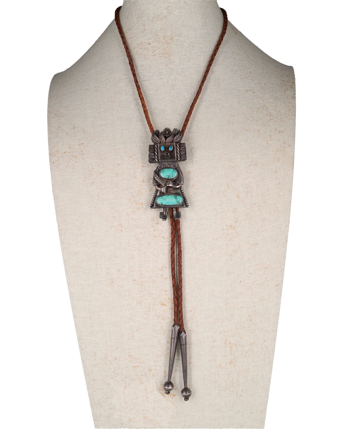 Vintage 4-Turquoise Stone Kachina Bolo Tie