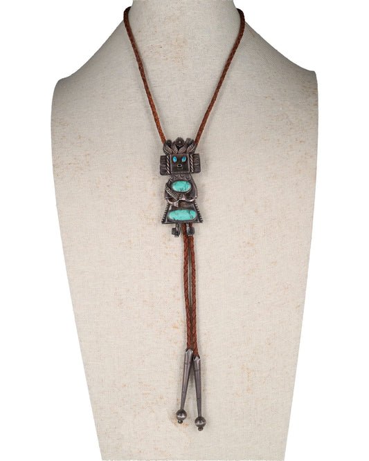 Vintage 4-Turquoise Stone Kachina Bolo Tie