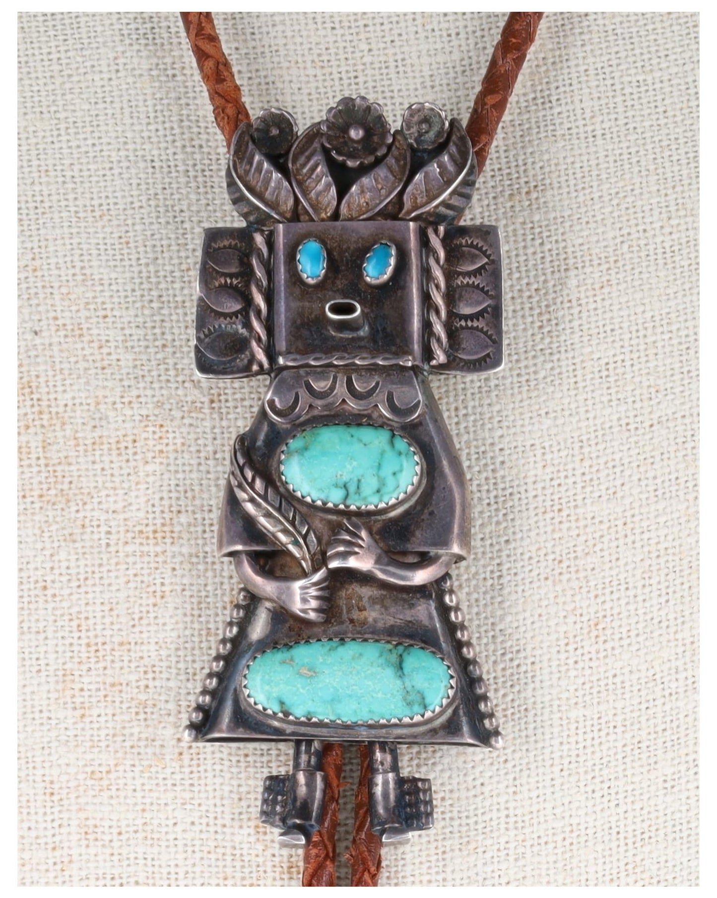 Vintage 4-Turquoise Stone Kachina Bolo Tie