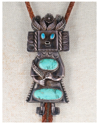 Vintage 4-Turquoise Stone Kachina Bolo Tie