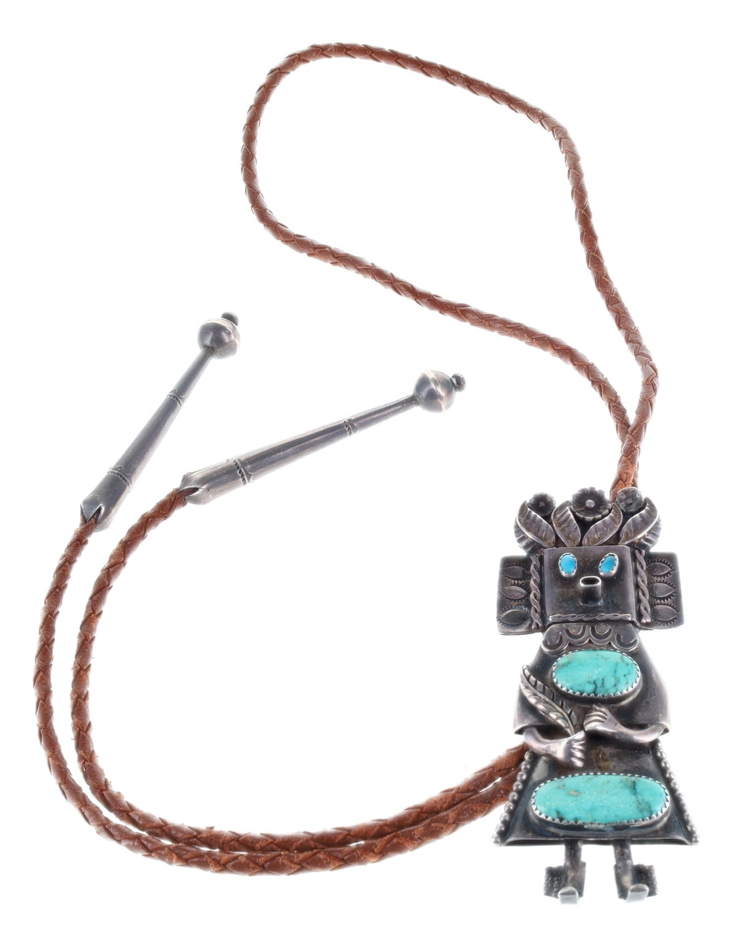 Vintage 4-Turquoise Stone Kachina Bolo Tie