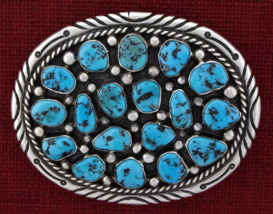 ***VINTAGE Natural Kingman Turquoise Cluster Belt Buckle