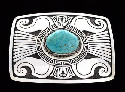 Overlay Belt Buckle With High Grade Natural #8 Turquoise