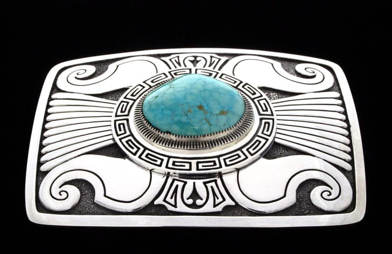 Overlay Belt Buckle With High Grade Natural #8 Turquoise