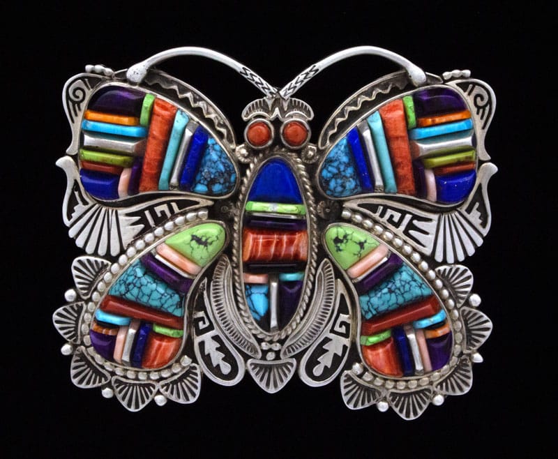 Multi-Color Raised Cobblestone Inlay Butterfly Belt Buckle