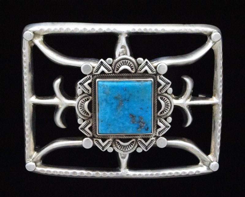 Sandcast Belt Buckle With Natural Morenci Turquoise