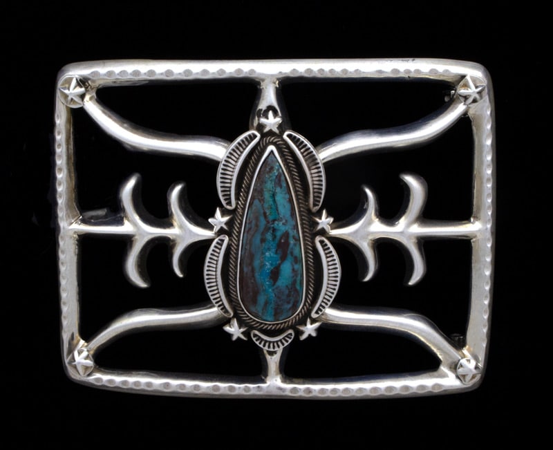 Sandcast Belt Buckle With Natural Bisbee Turquoise