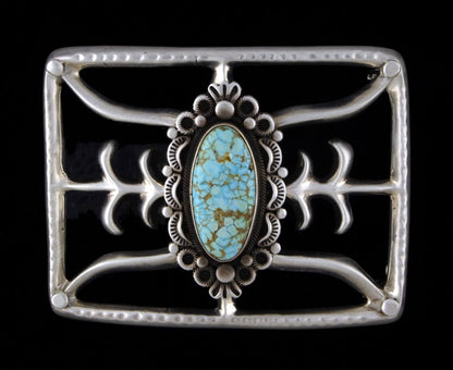 Sandcast Belt Buckle With High Grade Natural #8 Turquoise