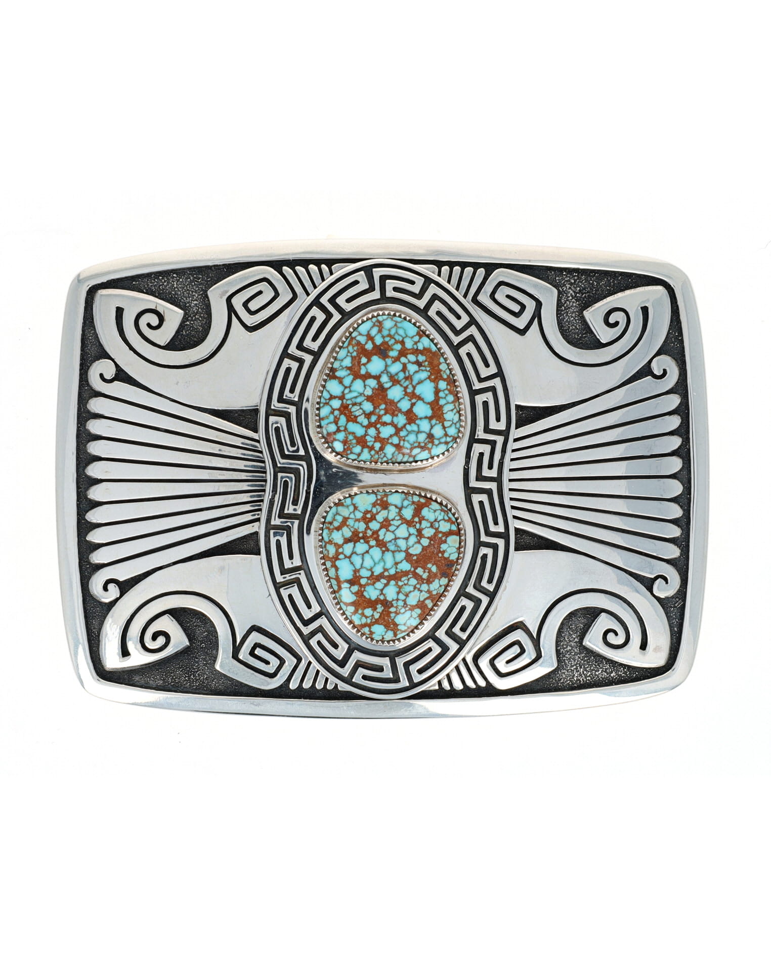 Natural #8 Turquoise 2-Stone Belt Buckle