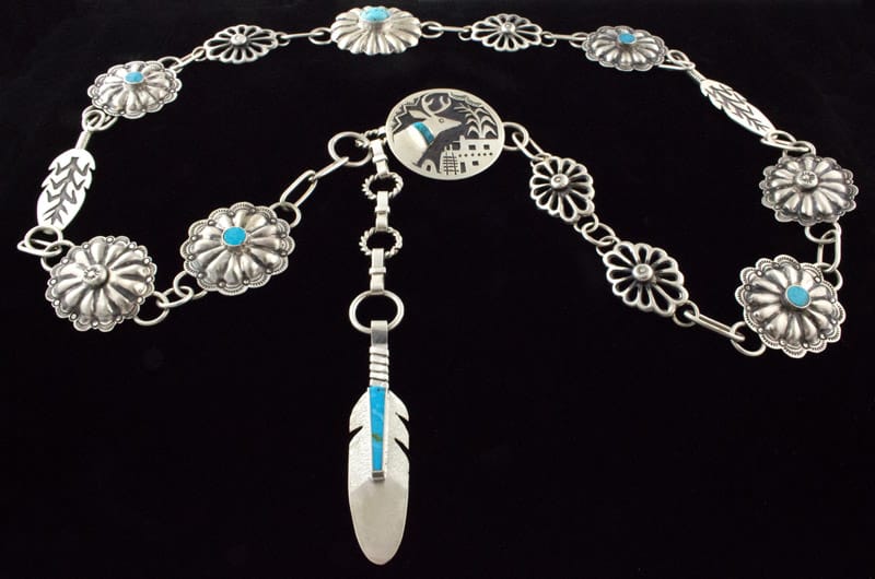 Natural Sleeping Beauty & Natural Kingman Turquoise Link Concho Belt