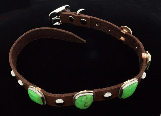 Green Kingman Turquoise Leather Dog Collar