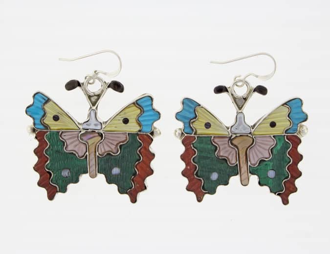 Multi-Color Hand Carved Stone Inlay Butterfly Earrings