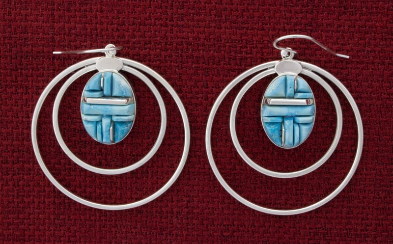 Kingman Turquoise Raised Cobblestone Inlay Double-Hoop Earrings