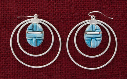 Kingman Turquoise Raised Cobblestone Inlay Double-Hoop Earrings