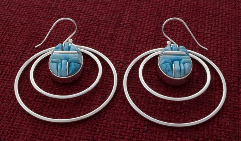 Kingman Turquoise Raised Cobblestone Inlay Double-Hoop Earrings