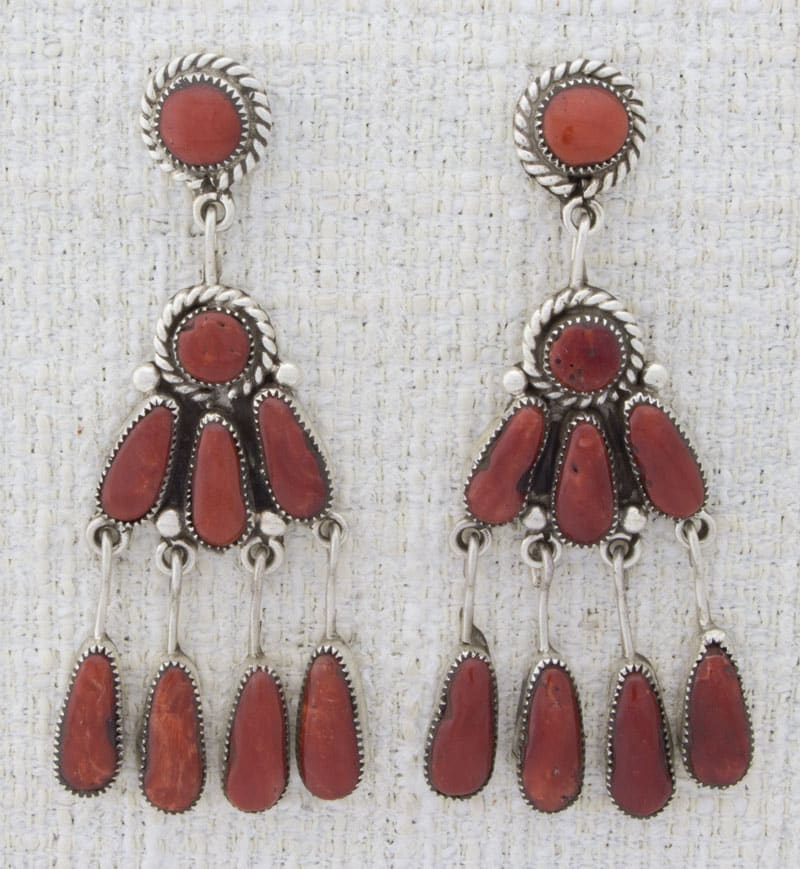 High-Grade Natural Mediterranean Coral Chandelier Style Earrings