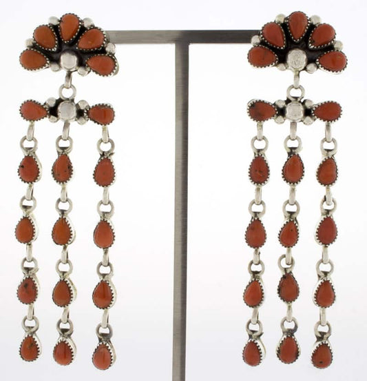 Natural Mediterrnean Coral Chandelier Earrings