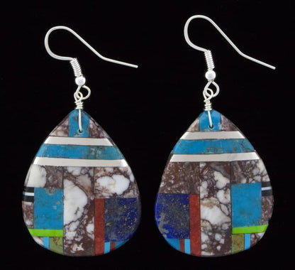 Multi-Stone Inlay Pear Shaped Earrings