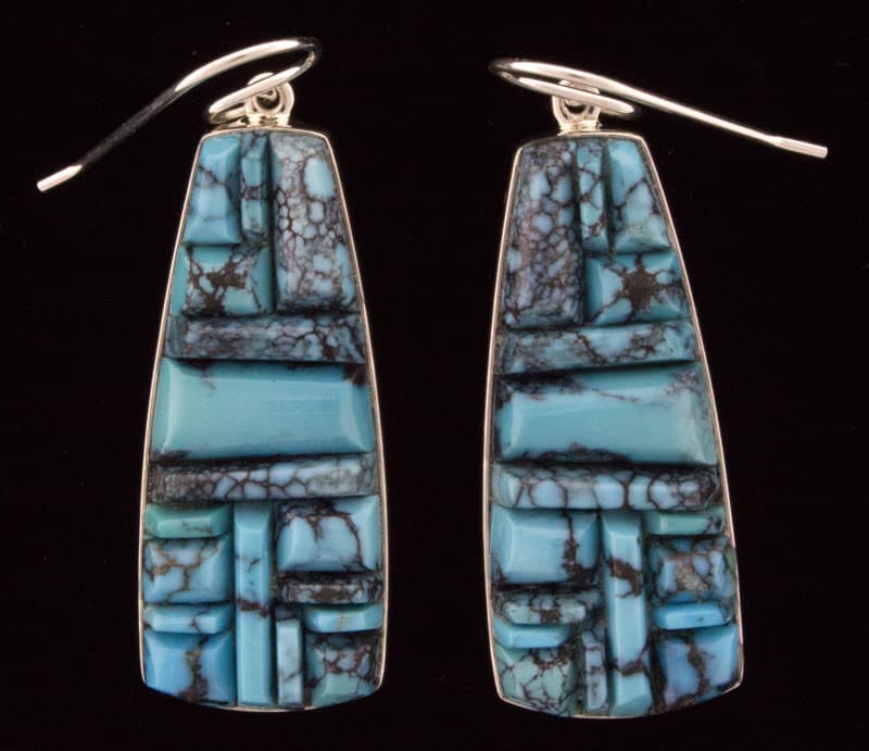 High Grade Natural Cloud Mountain Turquoise Raised Cobblestone Inlay Earrings