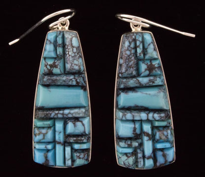 High Grade Natural Cloud Mountain Turquoise Raised Cobblestone Inlay Earrings