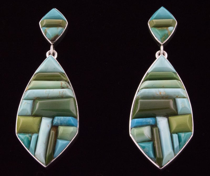 High Grade Natural Royston Turquoise Raised Cobblestone Inlay Earrings