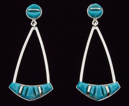 High Grade Natural Cloud Mountain Turquoise Raised Cobblestone Inlay "Sailboat" Earrings