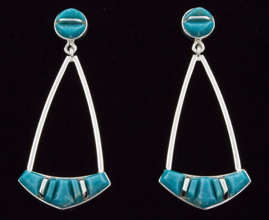 High Grade Natural Cloud Mountain Turquoise Raised Cobblestone Inlay "Sailboat" Earrings