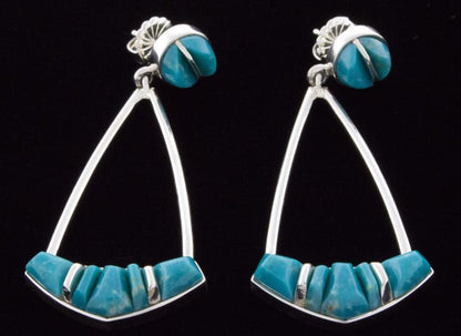 High Grade Natural Cloud Mountain Turquoise Raised Cobblestone Inlay "Sailboat" Earrings