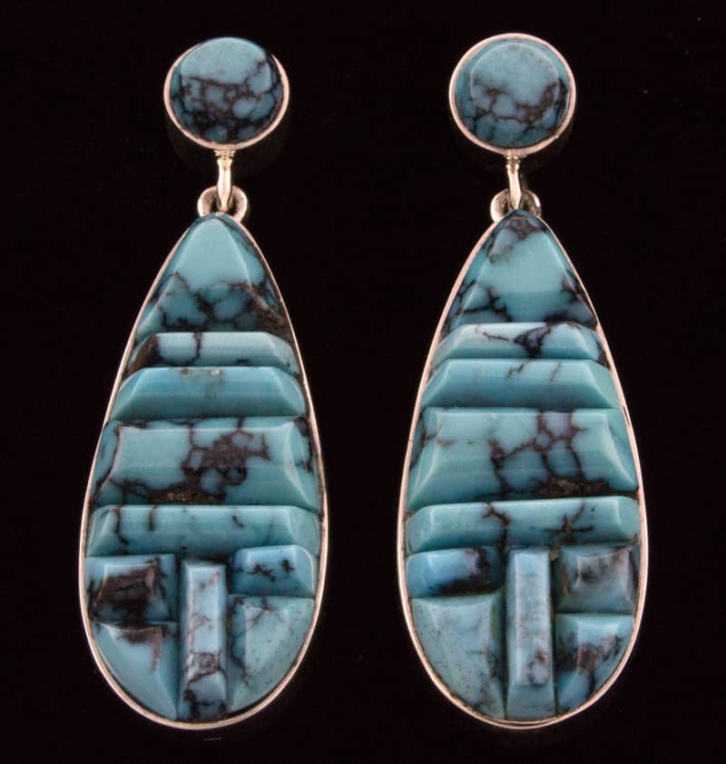 High Grade Natural Cloud Mountain Turquoise Raised Cobblestone Inlay Earrings