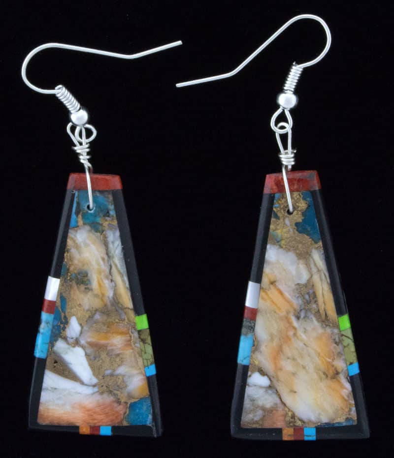 Kewa Mosaic Slab Earrings With Multi-Stone Inlay Border