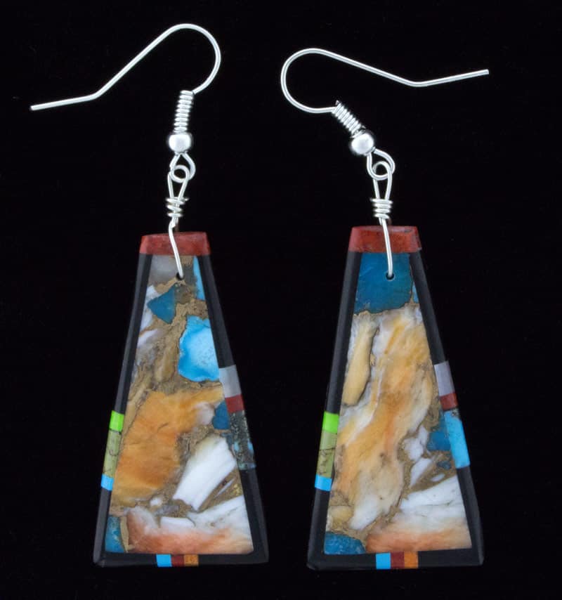 Kewa Mosaic Slab Earrings With Multi-Stone Inlay Border