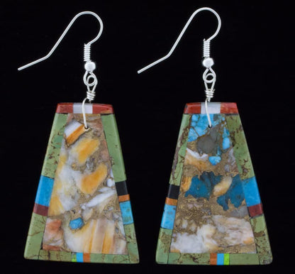 Kewa Mosaic Slab Earrings With Multi-Stone Inlay Border