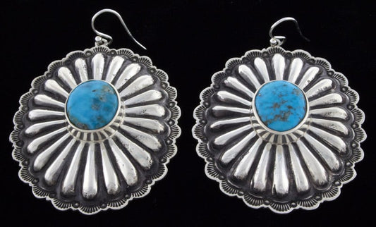 Natural Kingman Turquoise Concho Style Earrings