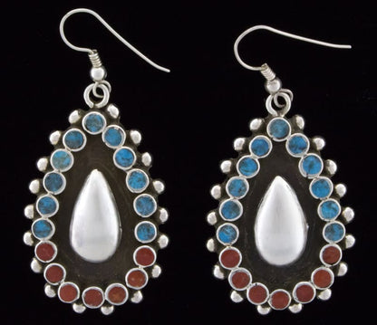 Turquoise & Coral Teardrop Shaped Earrings