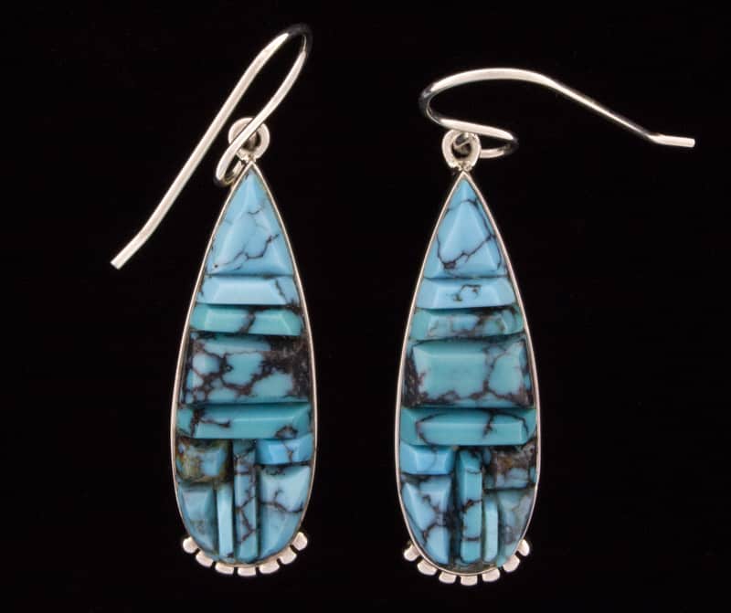 High Grade Natural Cloud Mountain Turquoise Raised Cobblestone Inlay Earrings