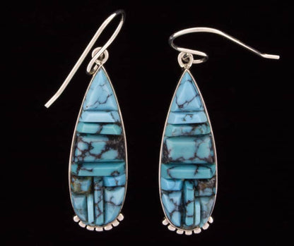 High Grade Natural Cloud Mountain Turquoise Raised Cobblestone Inlay Earrings