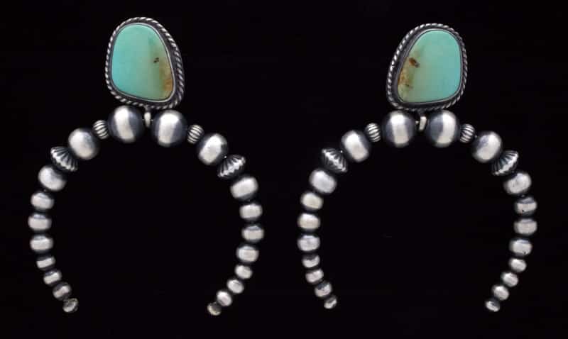 Sterling Silver Bead Naja Style Earrings With Kingman Turquoise